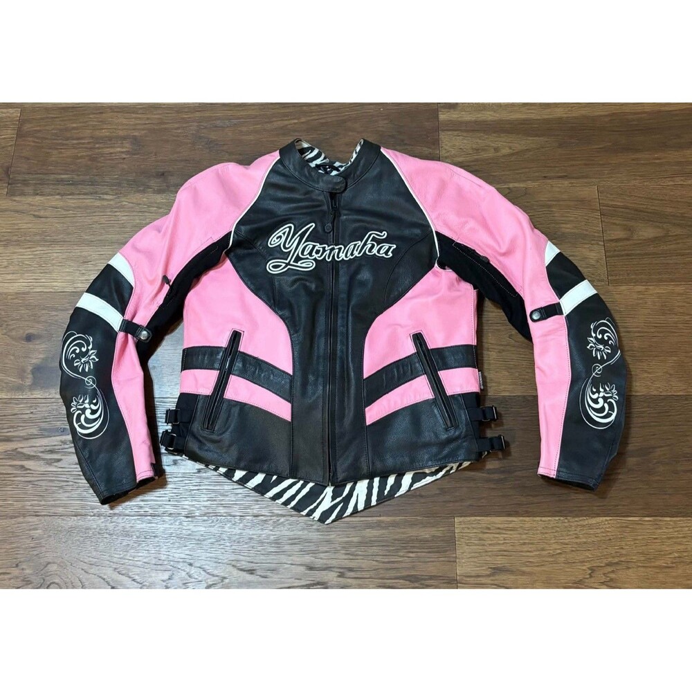 Yamaha Pink Motorcycle Leather Jacket Padded Women’s Size Large